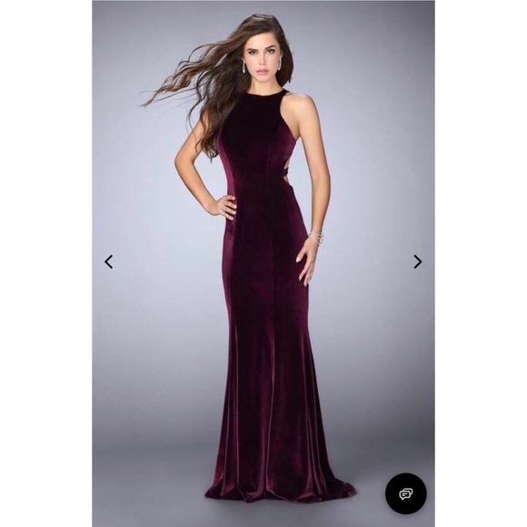 La Femme -Sleeveless High Neck Velvet Dress 24316 - Picture 2 of 4